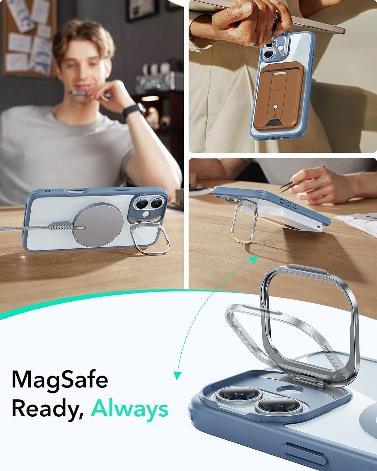 imageESR for iPhone 16 Plus Case Compatible with MilitaryGrade Protective Case Builtin Stash Stand Phone Case ScratchResistant Back Cover Classic Series Clear GreenBClear Blue