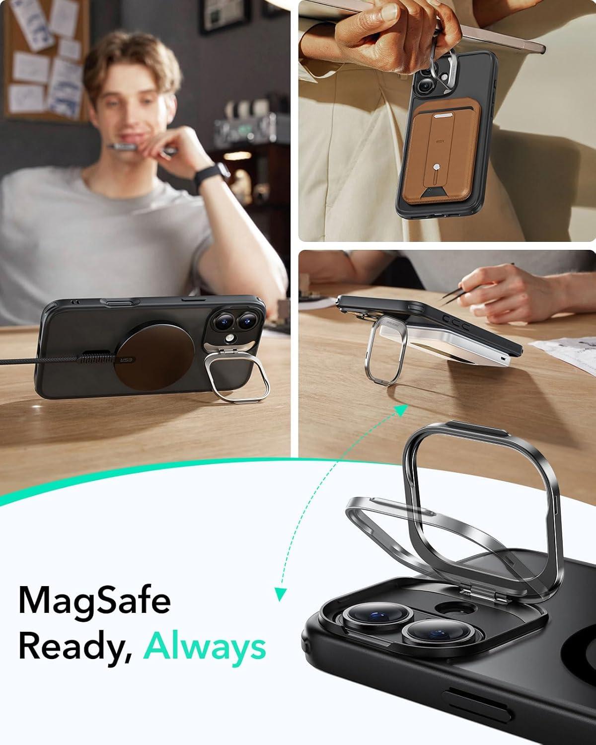 imageESR for iPhone 16 Plus Case Compatible with MilitaryGrade Protective Case Builtin Stash Stand Phone Case ScratchResistant Back Cover Classic Series Clear GreenCFrosted Black