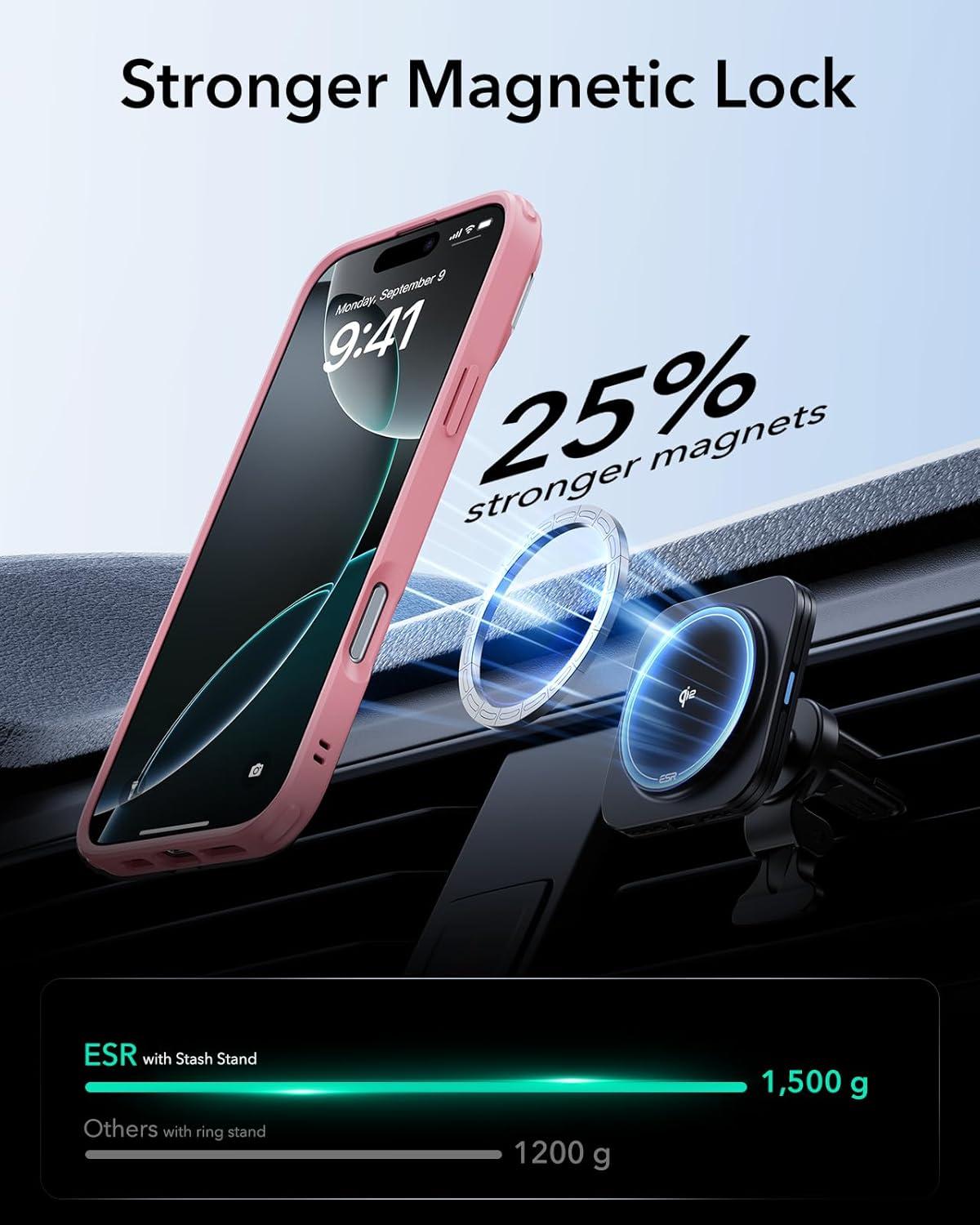 imageESR for iPhone 16 Plus Case Compatible with MilitaryGrade Protective Case Builtin Stash Stand Phone Case ScratchResistant Back Cover Classic Series Clear GreenCFrosted Pink