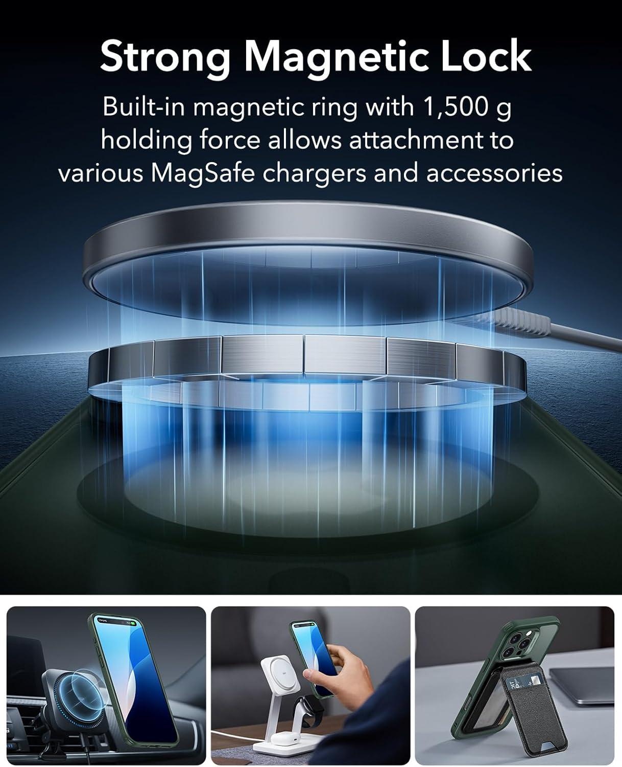 imageESR for iPhone 16 Pro Case 4 in 1 Set Translucent Matte Case Compatible with MagSafe MilitaryGrade Protection Classic SeriesFrosted Green