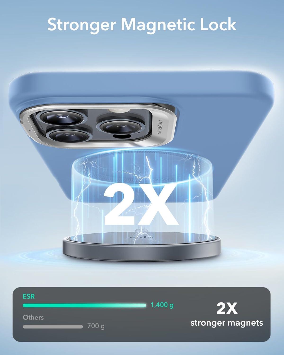 imageESR for iPhone 16 Pro Case Silicone Case with Stand Compatible with MagSafe MilitaryGrade Protection Builtin Camera Stash Stand Magnetic Phone Case for iPhone 16 Pro Cloud Series Light Blue