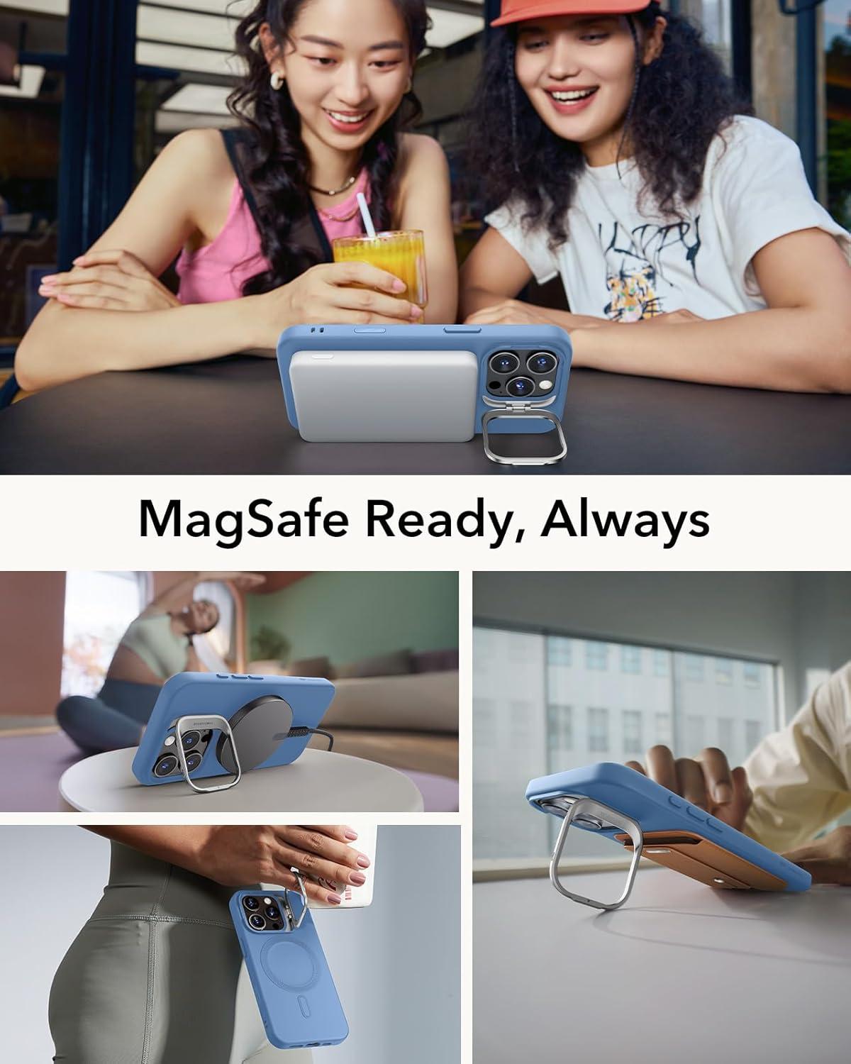 imageESR for iPhone 16 Pro Case Silicone Case with Stand Compatible with MagSafe MilitaryGrade Protection Builtin Camera Stash Stand Magnetic Phone Case for iPhone 16 Pro Cloud Series Light Blue