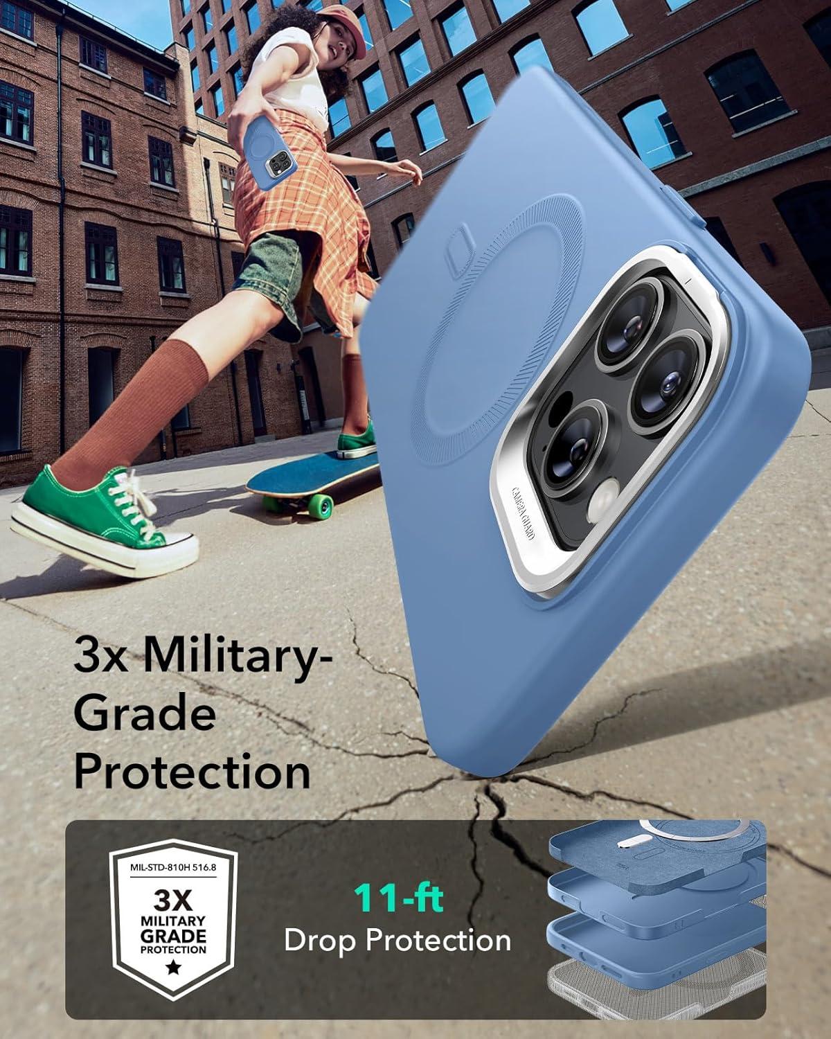 imageESR for iPhone 16 Pro Case Silicone Case with Stand Compatible with MagSafe MilitaryGrade Protection Builtin Camera Stash Stand Magnetic Phone Case for iPhone 16 Pro Cloud Series Light Blue