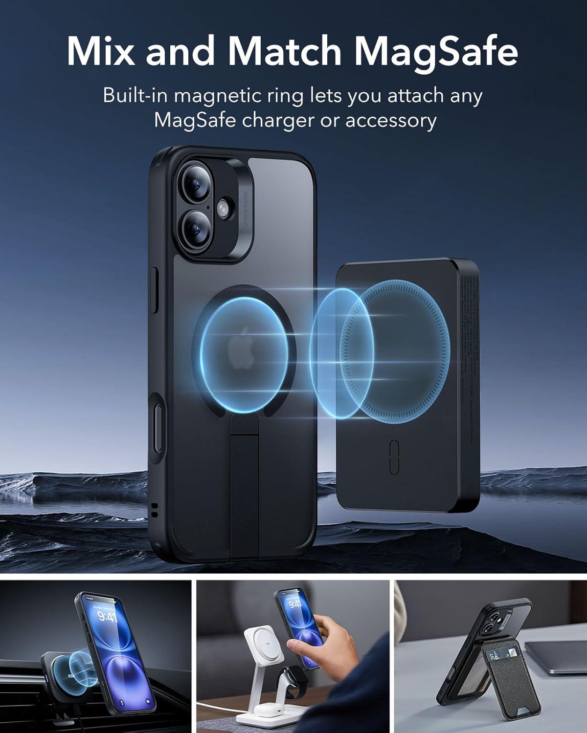 imageESR for iPhone 16 Pro Case with Stand Compatible with MagSafe Magnetic Kickstand Case for iPhone 16 Pro MilitaryGrade Protection Shockproof Case Boost Series Clear GreyMagsafe Frosted Black