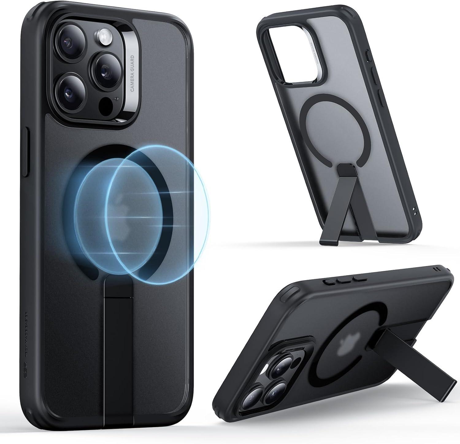 imageESR for iPhone 16 Pro Case with Stand Compatible with MagSafe Magnetic Kickstand Case for iPhone 16 Pro MilitaryGrade Protection Shockproof Case Boost Series Clear GreyMagsafe Frosted Black