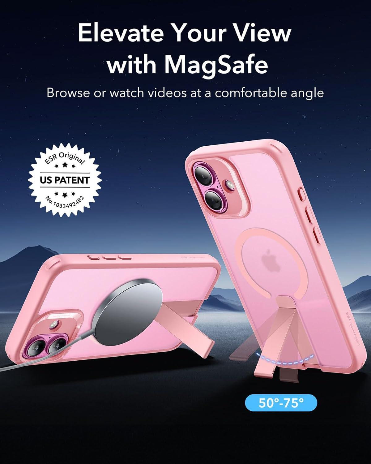 imageESR for iPhone 16 Pro Case with Stand Compatible with MagSafe Magnetic Kickstand Case for iPhone 16 Pro MilitaryGrade Protection Shockproof Case Boost Series Clear GreyMagsafe Frosted Pink