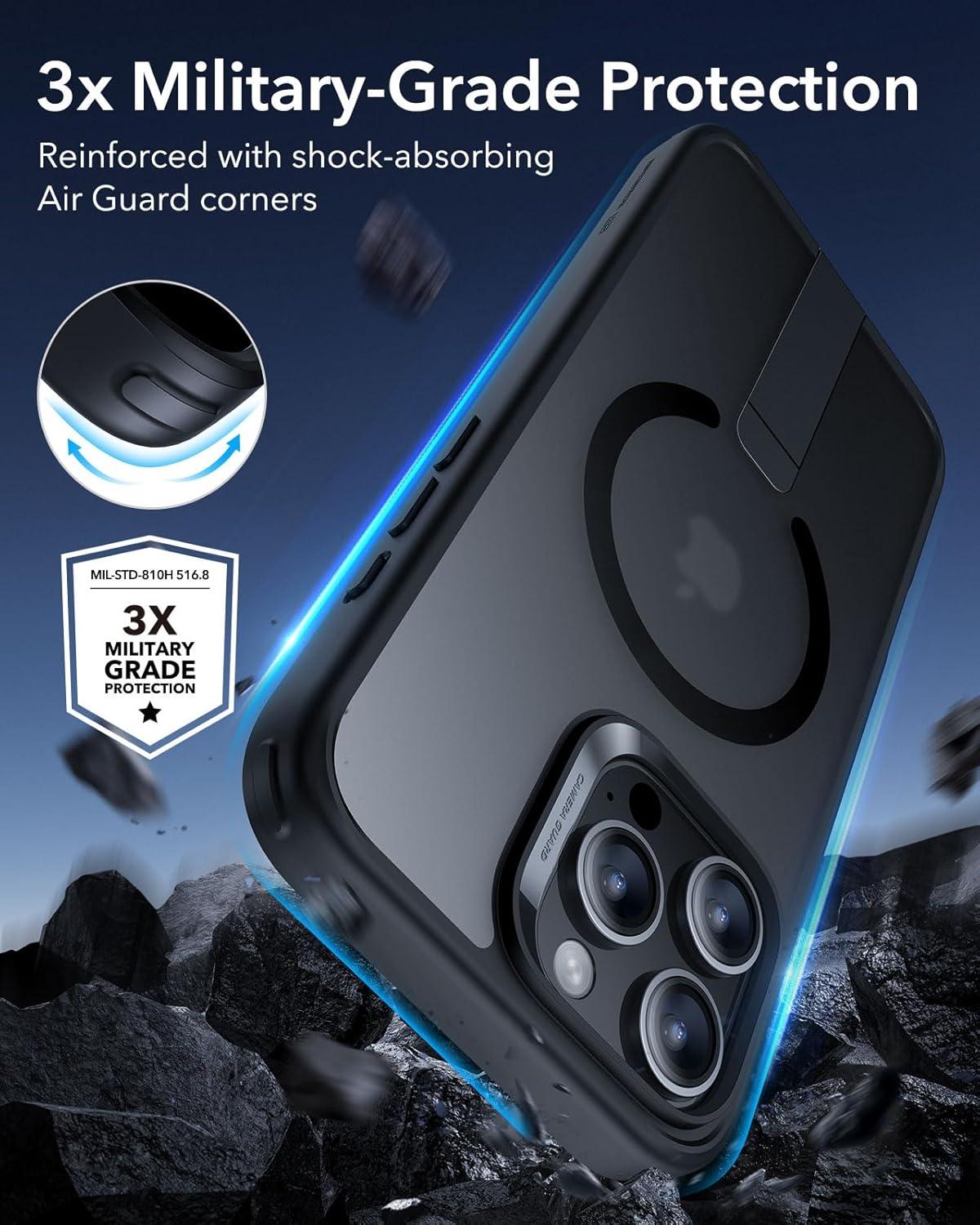 imageESR for iPhone 16 Pro Case with Stand Compatible with MagSafe Magnetic Kickstand Case for iPhone 16 Pro MilitaryGrade Protection Shockproof Case Boost Series Clear GreyMagsafe Frosted Black