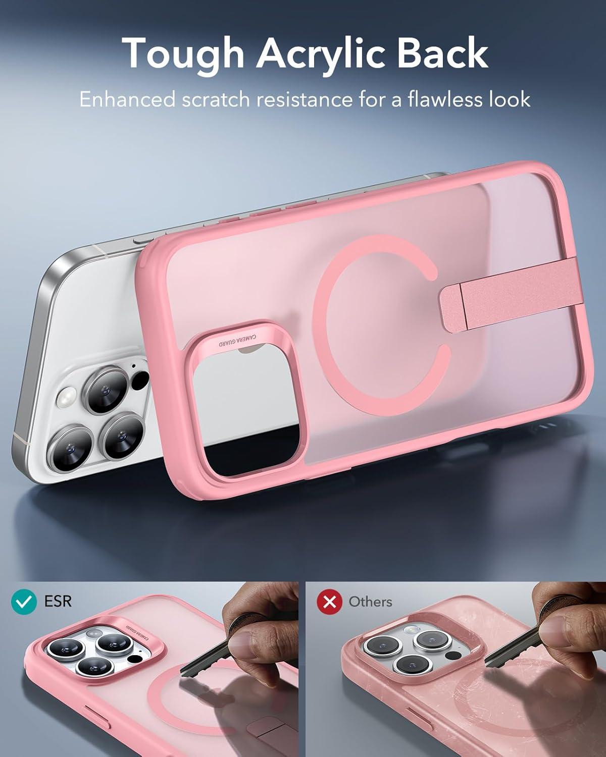 imageESR for iPhone 16 Pro Case with Stand Compatible with MagSafe Magnetic Kickstand Case for iPhone 16 Pro MilitaryGrade Protection Shockproof Case Boost Series Clear GreyMagsafe Frosted Pink