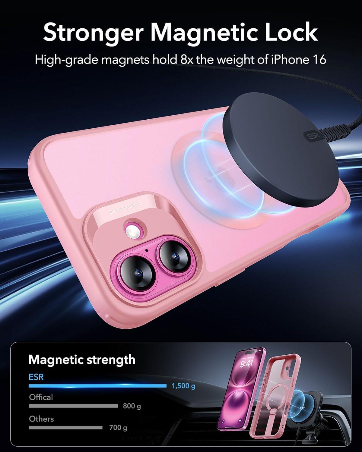 imageESR for iPhone 16 Pro Case with Stand Compatible with MagSafe Magnetic Kickstand Case for iPhone 16 Pro MilitaryGrade Protection Shockproof Case Boost Series Clear GreyMagsafe Frosted Pink