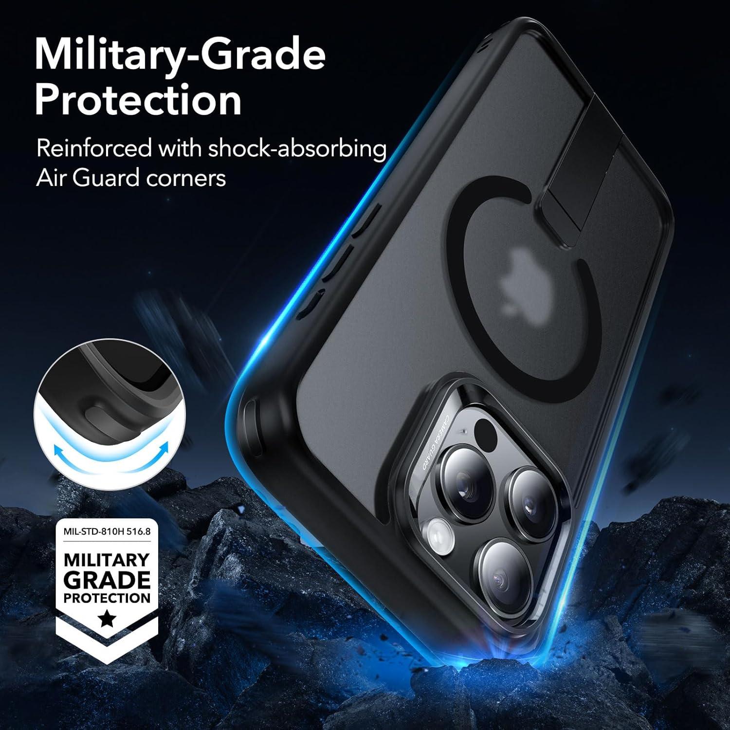 imageESR for iPhone 16 Pro Case with Stand Compatible with MagSafe Magnetic Kickstand Case for iPhone 16 Pro MilitaryGrade Protection Shockproof Case Boost Series Clear GreyMagsafe Frosted Black