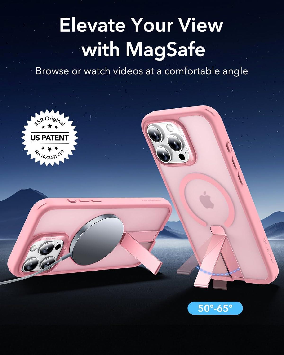imageESR for iPhone 16 Pro Case with Stand Compatible with MagSafe Magnetic Kickstand Case for iPhone 16 Pro MilitaryGrade Protection Shockproof Case Boost Series Clear GreyMagsafe Frosted Pink