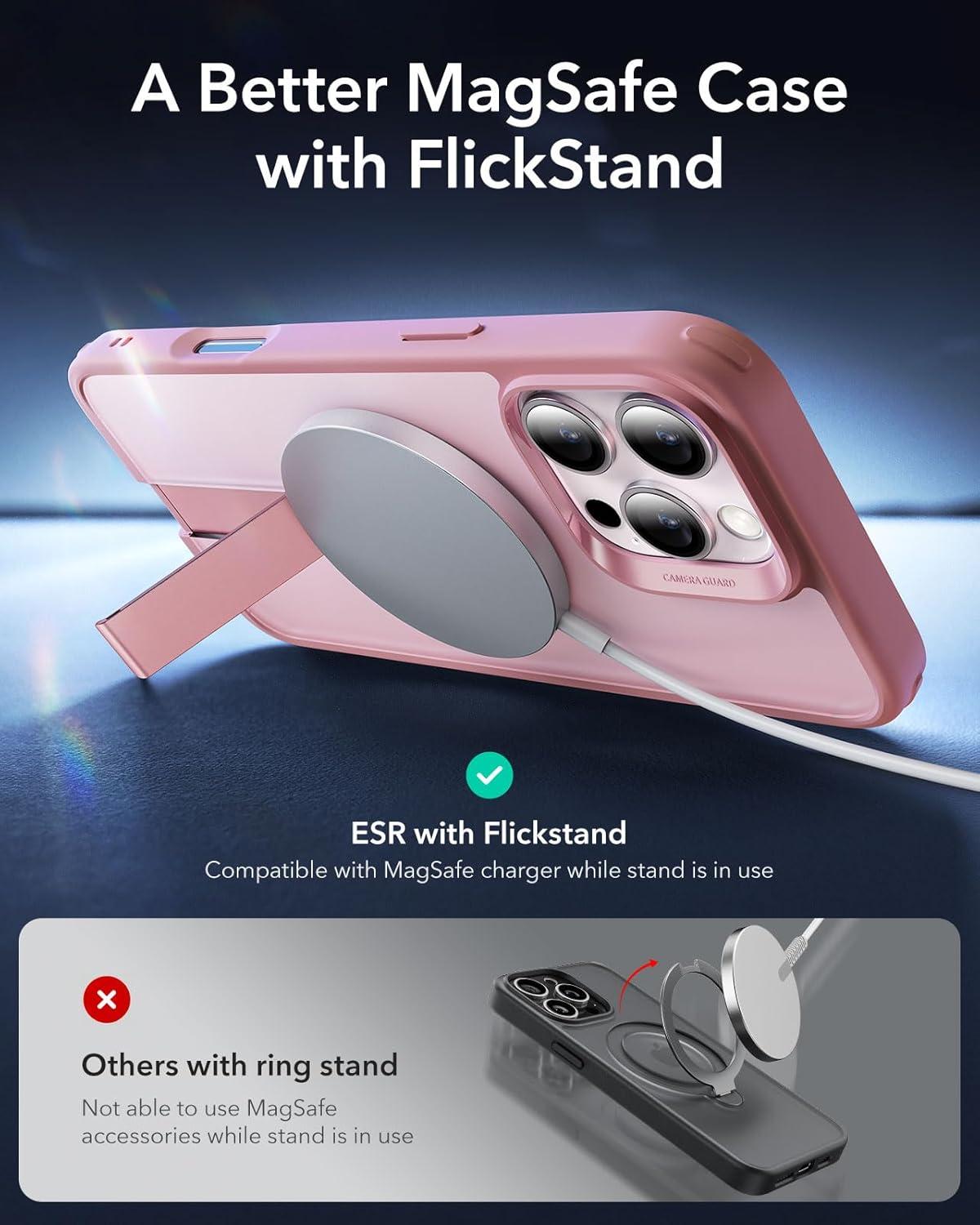 imageESR for iPhone 16 Pro Case with Stand Compatible with MagSafe Magnetic Kickstand Case for iPhone 16 Pro MilitaryGrade Protection Shockproof Case Boost Series Clear GreyMagsafe Frosted Pink