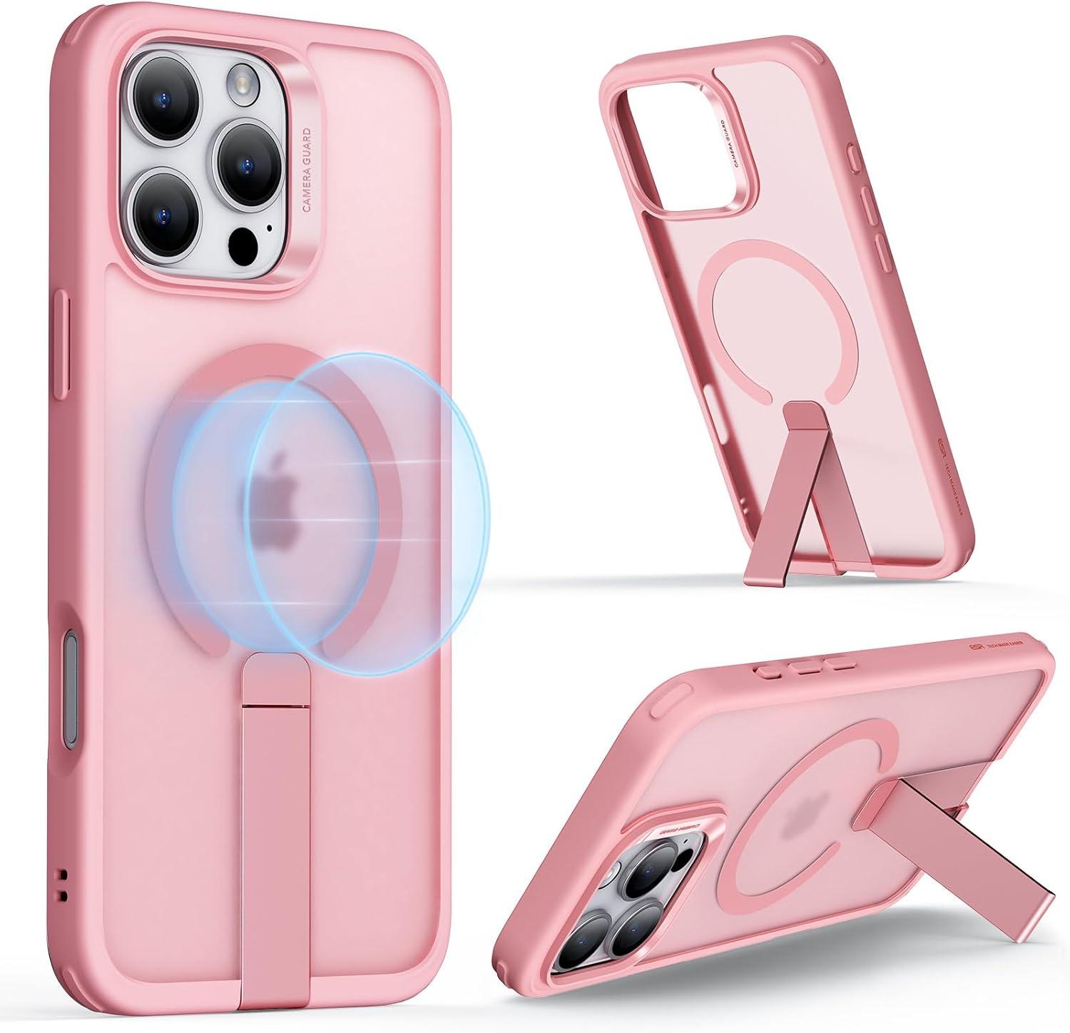 imageESR for iPhone 16 Pro Case with Stand Compatible with MagSafe Magnetic Kickstand Case for iPhone 16 Pro MilitaryGrade Protection Shockproof Case Boost Series Clear GreyMagsafe Frosted Pink