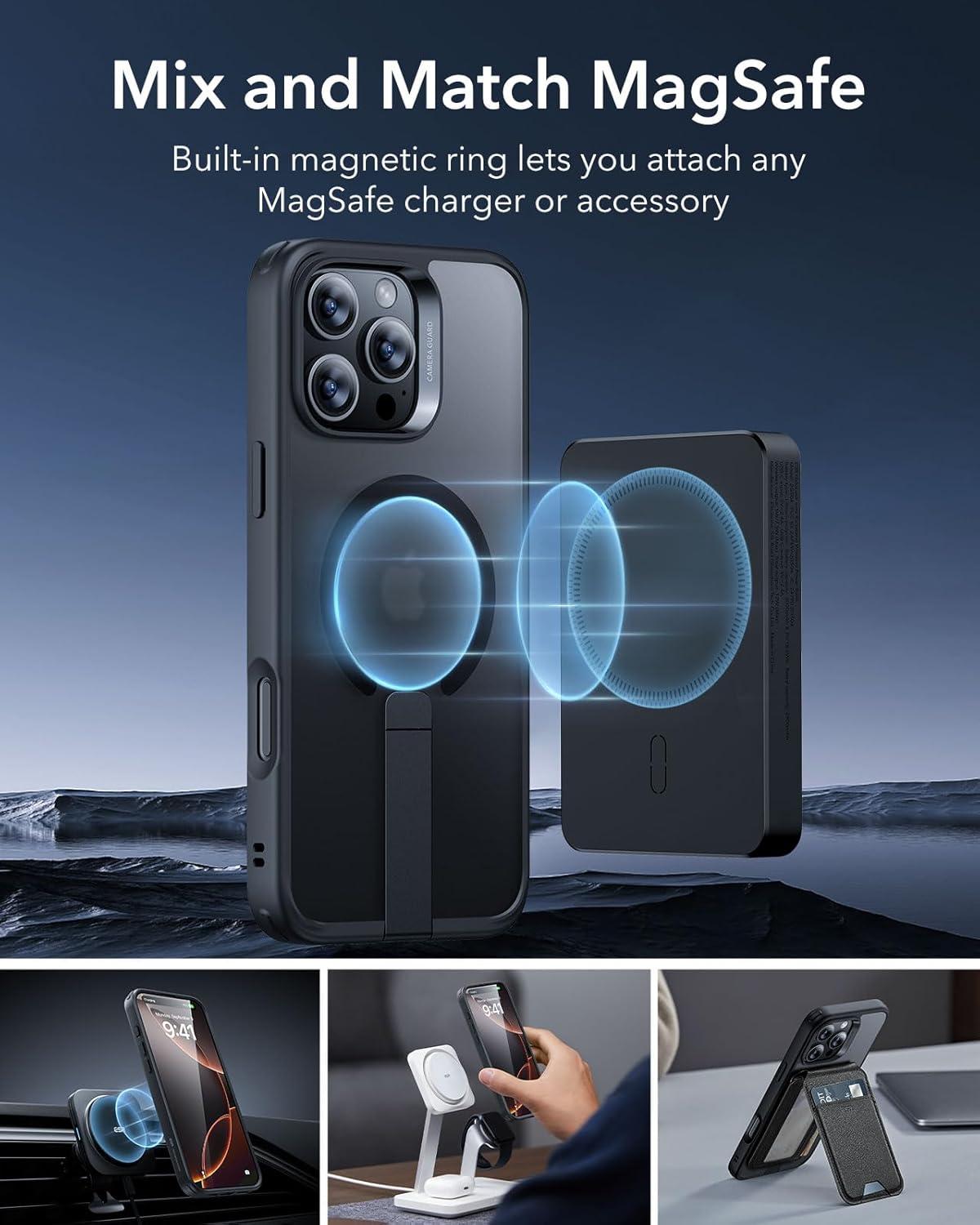 imageESR for iPhone 16 Pro Case with Stand Compatible with MagSafe Magnetic Kickstand Case for iPhone 16 Pro MilitaryGrade Protection Shockproof Case Boost Series Clear GreyMagsafe Frosted Black