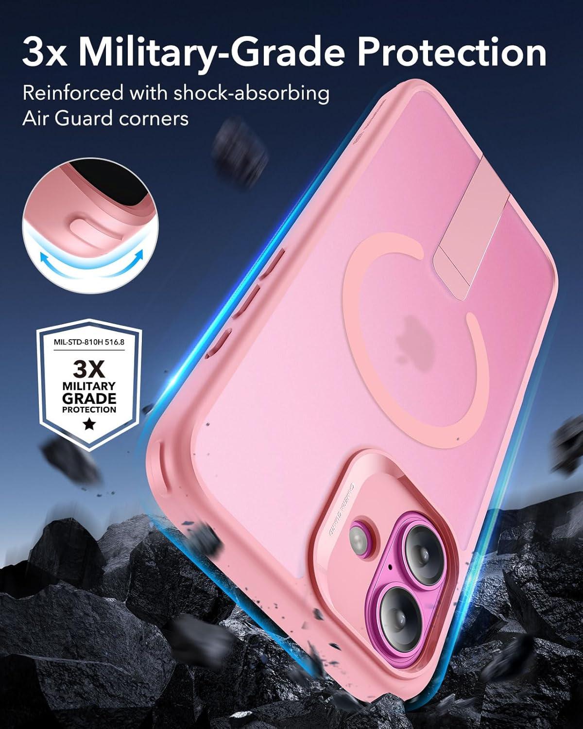imageESR for iPhone 16 Pro Case with Stand Compatible with MagSafe Magnetic Kickstand Case for iPhone 16 Pro MilitaryGrade Protection Shockproof Case Boost Series Clear GreyMagsafe Frosted Pink