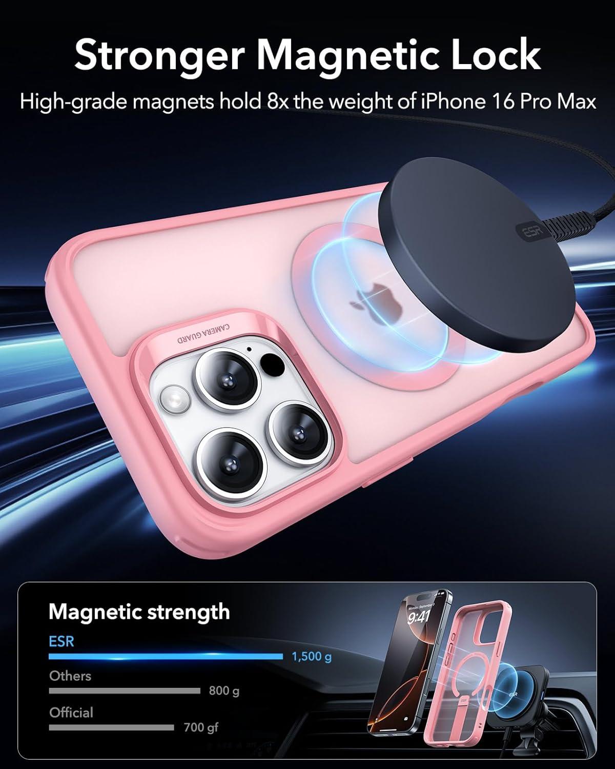 imageESR for iPhone 16 Pro Case with Stand Compatible with MagSafe Magnetic Kickstand Case for iPhone 16 Pro MilitaryGrade Protection Shockproof Case Boost Series Clear GreyMagsafe Frosted Pink