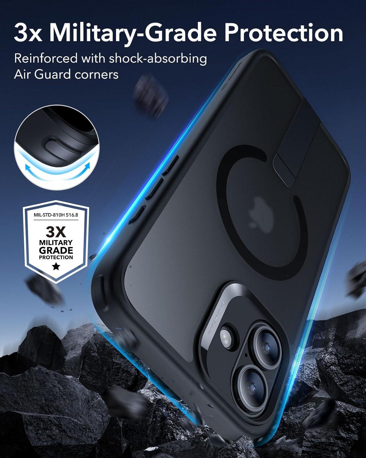 imageESR for iPhone 16 Pro Case with Stand Compatible with MagSafe Magnetic Kickstand Case for iPhone 16 Pro MilitaryGrade Protection Shockproof Case Boost Series Clear GreyMagsafe Frosted Black