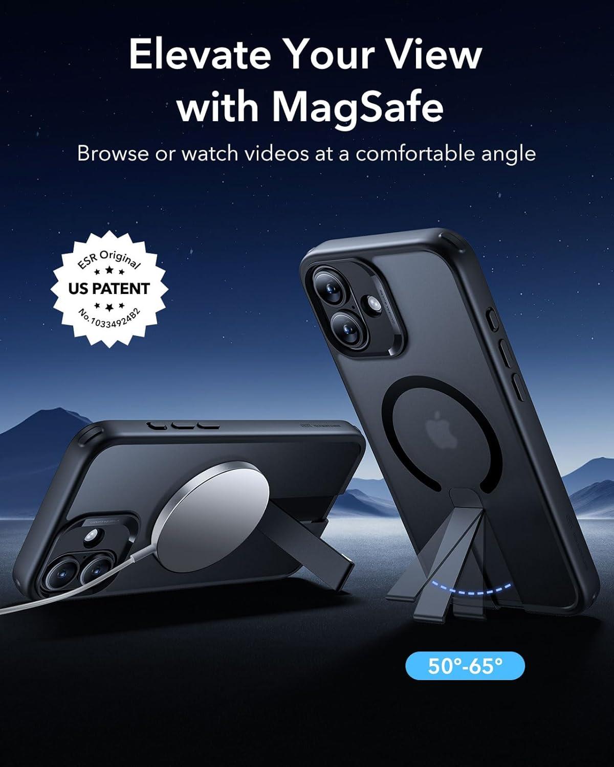 imageESR for iPhone 16 Pro Case with Stand Compatible with MagSafe Magnetic Kickstand Case for iPhone 16 Pro MilitaryGrade Protection Shockproof Case Boost Series Clear GreyMagsafe Frosted Black