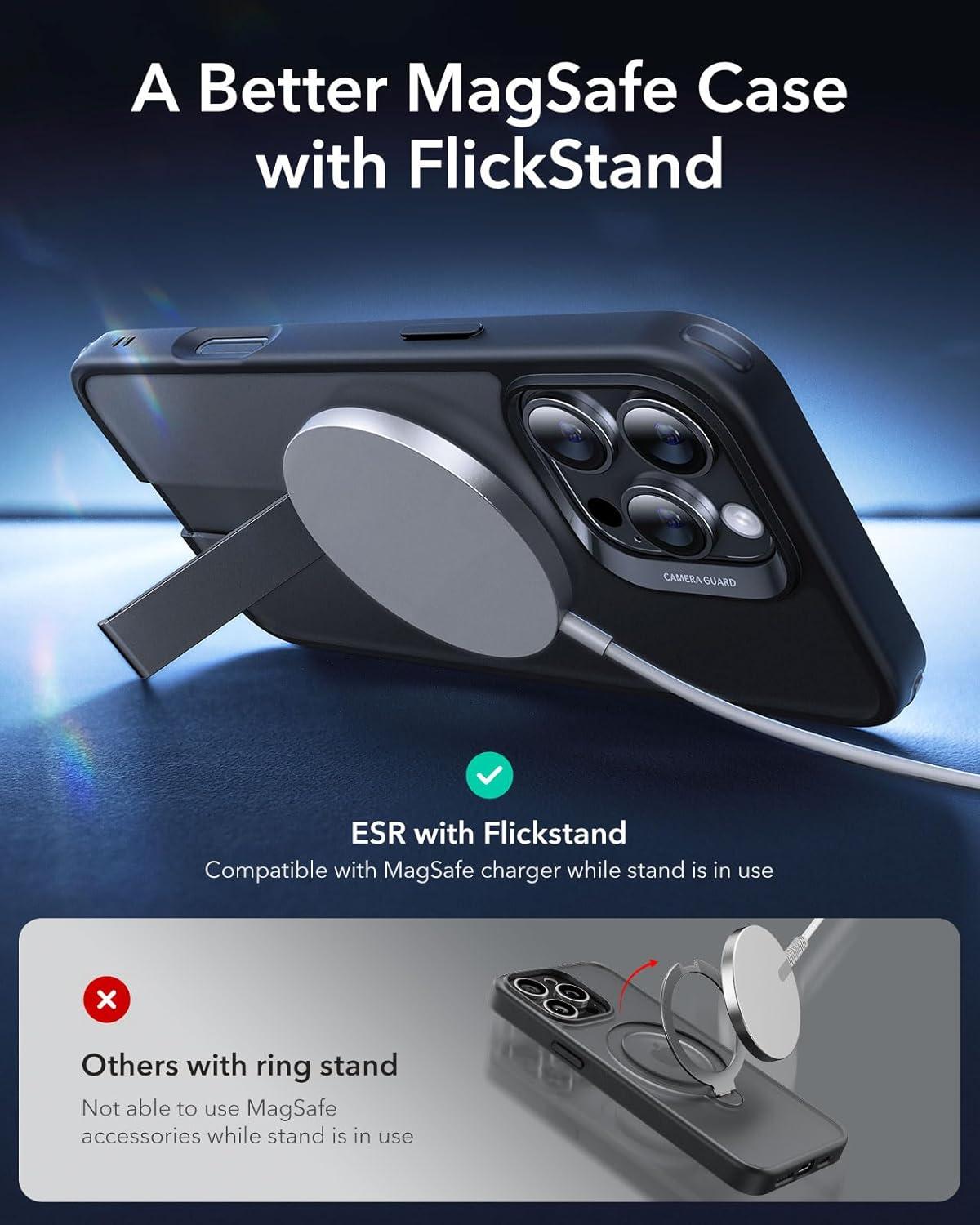 imageESR for iPhone 16 Pro Case with Stand Compatible with MagSafe Magnetic Kickstand Case for iPhone 16 Pro MilitaryGrade Protection Shockproof Case Boost Series Clear GreyMagsafe Frosted Black