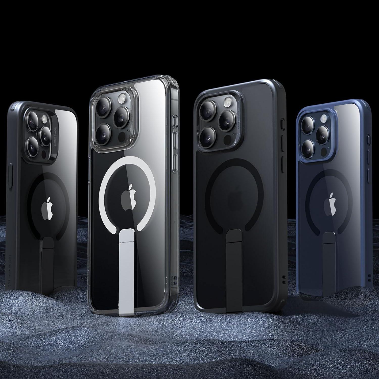 imageESR for iPhone 16 Pro Case with Stand Compatible with MagSafe Magnetic Kickstand Case for iPhone 16 Pro MilitaryGrade Protection Shockproof Case Boost Series Clear GreyMagsafe Frosted Black