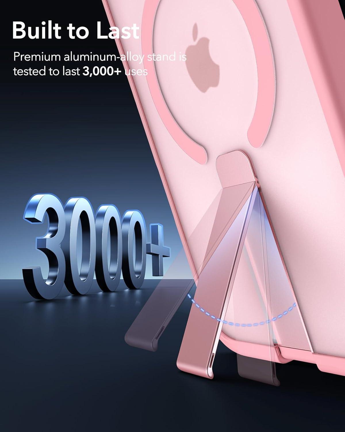 imageESR for iPhone 16 Pro Case with Stand Compatible with MagSafe Magnetic Kickstand Case for iPhone 16 Pro MilitaryGrade Protection Shockproof Case Boost Series Clear GreyMagsafe Frosted Pink