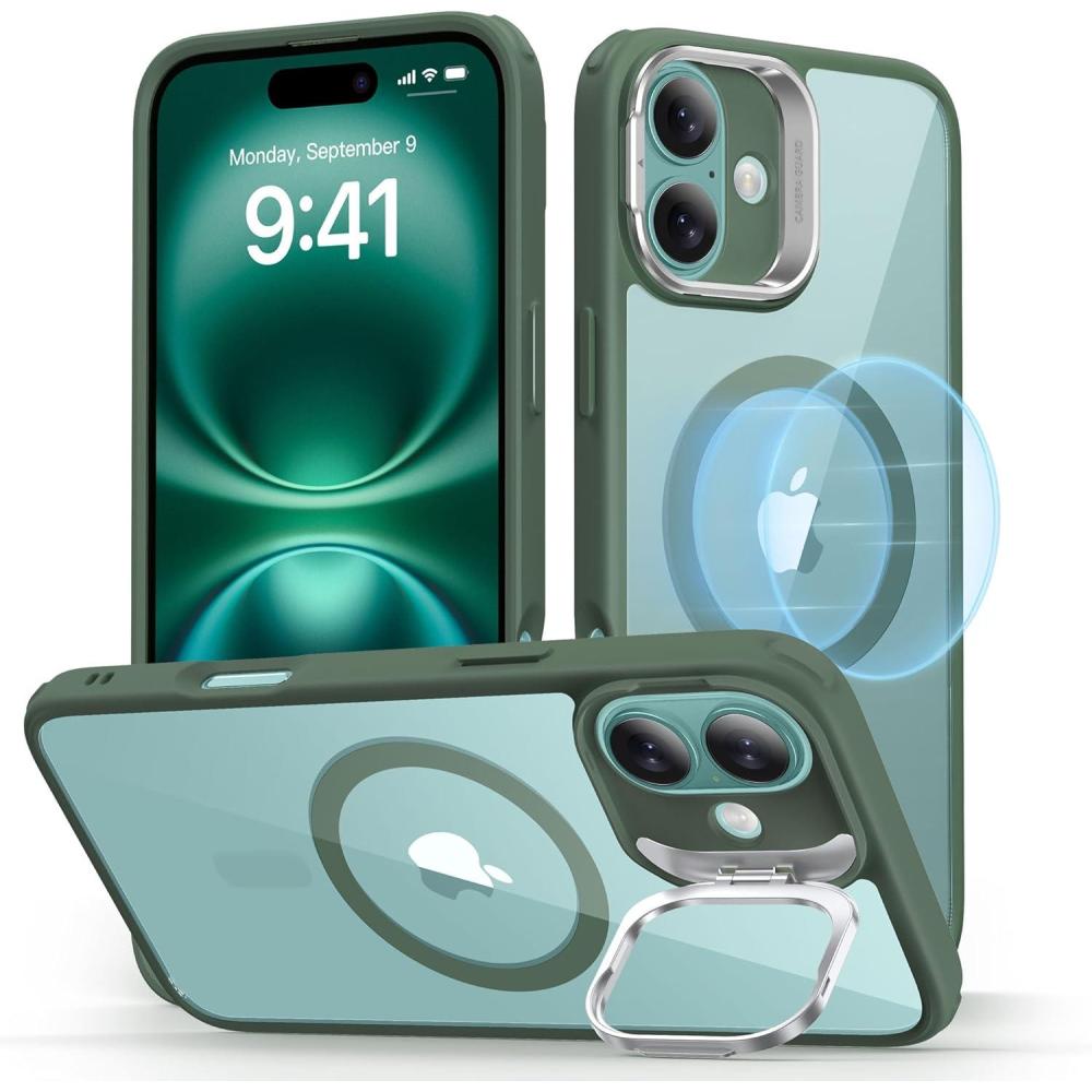 imageESR for iPhone 16 Plus Case Compatible with MilitaryGrade Protective Case Builtin Stash Stand Phone Case ScratchResistant Back Cover Classic Series Clear GreenBClear Green