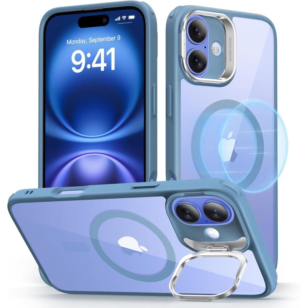 imageESR for iPhone 16 Plus Case Compatible with MilitaryGrade Protective Case Builtin Stash Stand Phone Case ScratchResistant Back Cover Classic Series Clear GreenBClear Blue