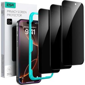 ESR 3 Pack for iPhone 16 Pro Privacy Screen Protector, Anti-spy Tempered-Glass Privacy Screen Protector with Easy Installation Tool, Micro-Curved Edges, Case Friendly