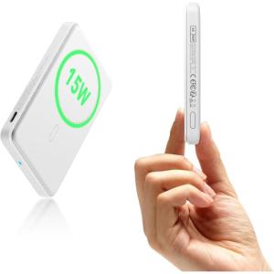 ESR for MagSafe Power Bank, 0.55 in Ultra-Compact 5,000mAh MagSafe Portable Charger,15W Ultra-Fast Battery Pack, 20W USB-C MagSlim Charger with Cable for iPhone 17/16/15/14/13/12,Lavender(15W 5000mAh-White)