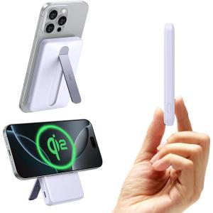 ESR for MagSafe Power Bank, 0.55 in Ultra-Compact 5,000mAh MagSafe Portable Charger,15W Ultra-Fast Battery Pack, 20W USB-C MagSlim Charger with Cable for iPhone 17/16/15/14/13/12,Lavender(15W Stand 5000mAh-Lavender)