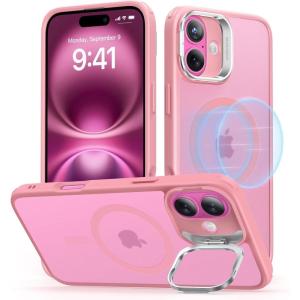 ESR for iPhone 16 Plus Case, Compatible with, Military-Grade Protective Case, Built-in Stash Stand Phone Case, Scratch-Resistant Back Cover, Classic Series, Clear Green(C-Frosted Pink)