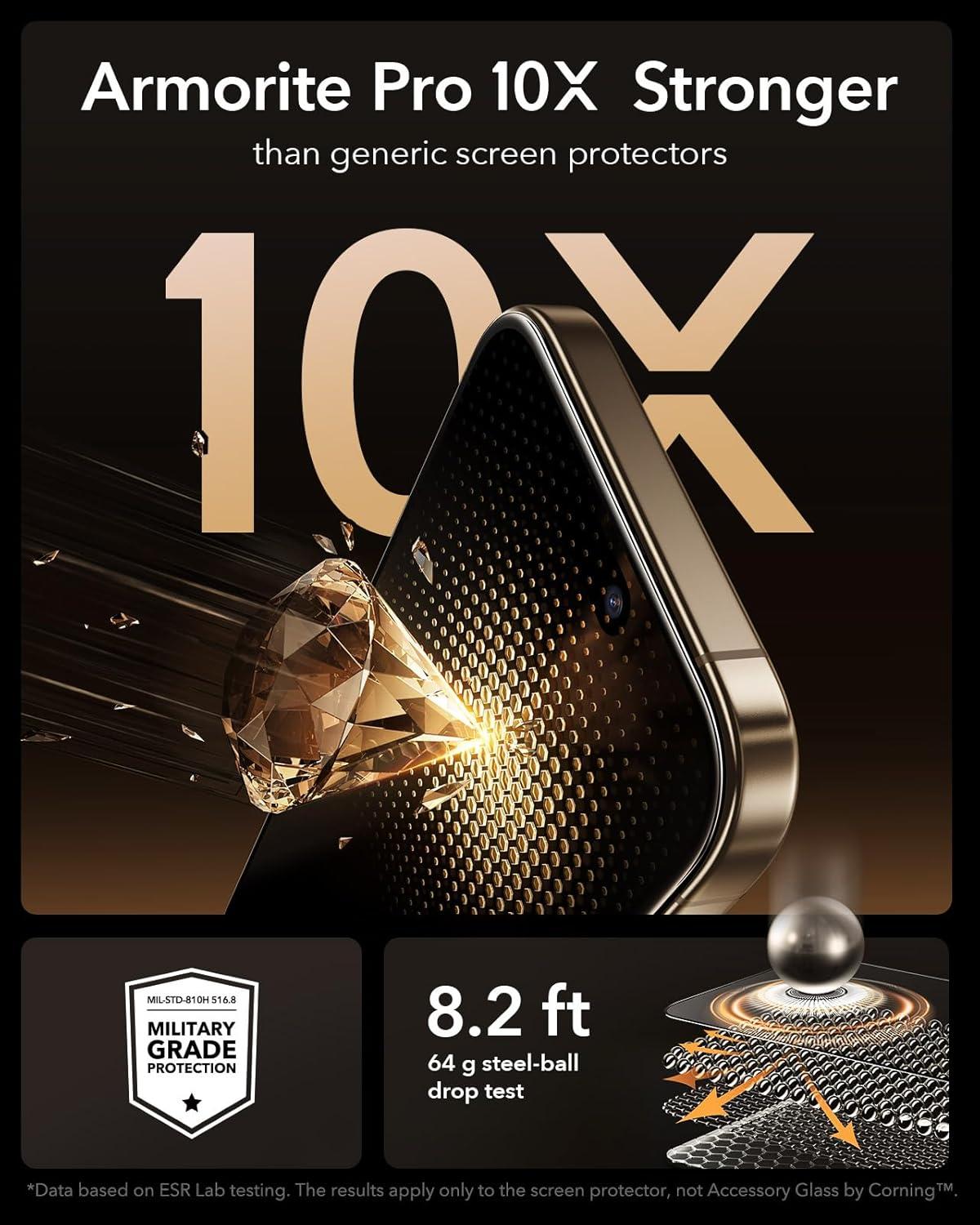 imageESR Accessory Glass by Corning 3 Pack 9H Glass for iPhone 16 Pro Max Screen Protector Military Grade Shatterproof amp Durable with UltraFit Tray3 Pack