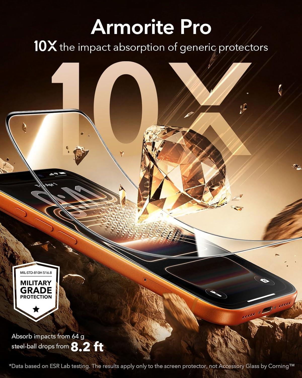 imageESR Accessory Glass by Corning 3 Pack 9H Glass for iPhone 16 Pro Max Screen Protector Military Grade Shatterproof amp Durable with UltraFit Tray3 Pack