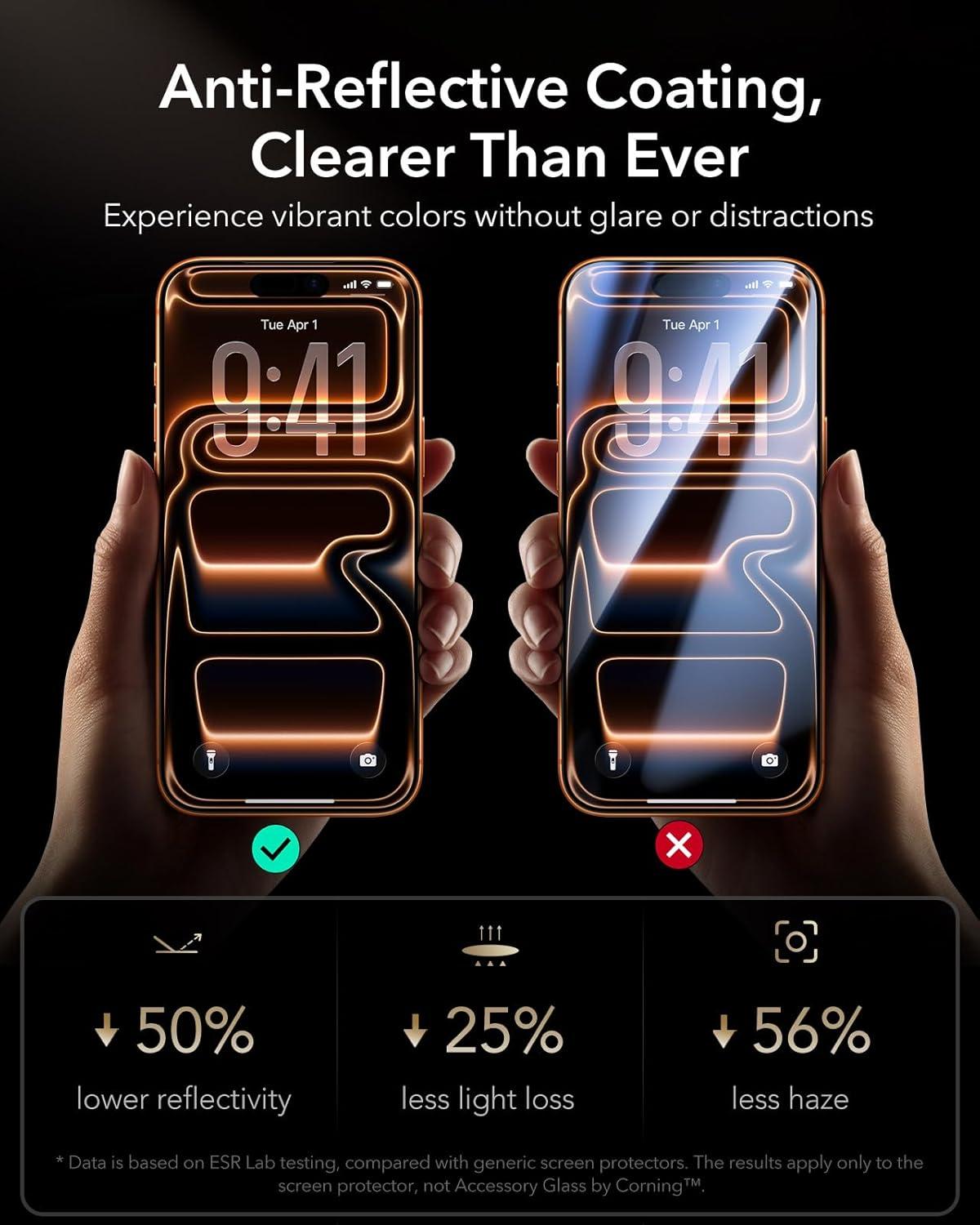 imageESR Accessory Glass by Corning 3 Pack 9H Glass for iPhone 16 Pro Max Screen Protector Military Grade Shatterproof amp Durable with UltraFit Tray3 Pack