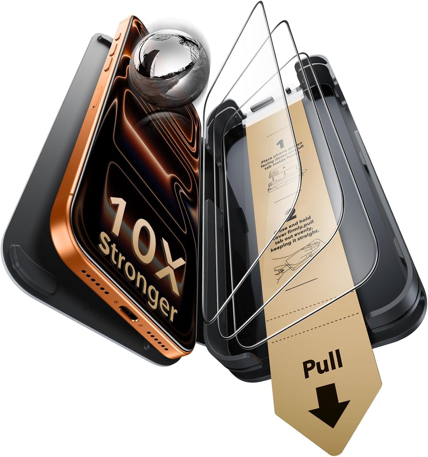 imageESR Accessory Glass by Corning 3 Pack 9H Glass for iPhone 16 Pro Max Screen Protector Military Grade Shatterproof amp Durable with UltraFit Tray3 Pack