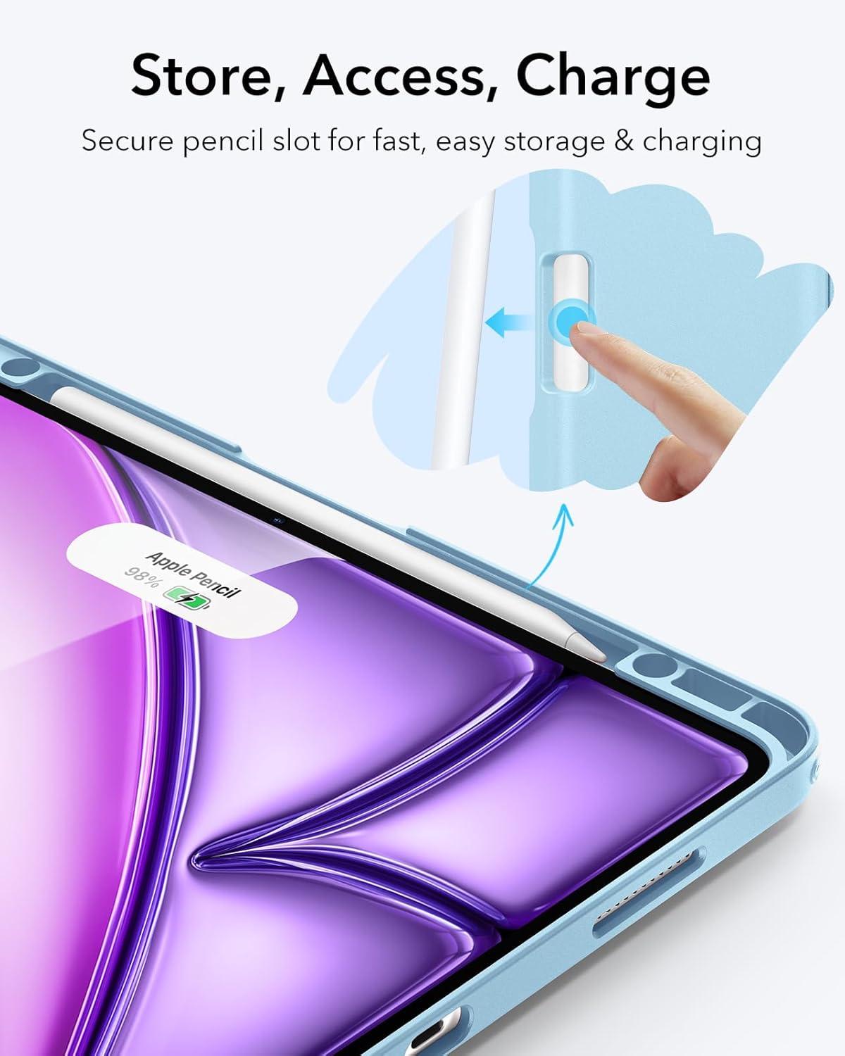 imageESR for iPad Air 13 Inch Case M3M2 20252024 Vertical Stand Cover Multi Stand Angles UltraStable Case with Pencil Holder Flip Series BlackSky Blue