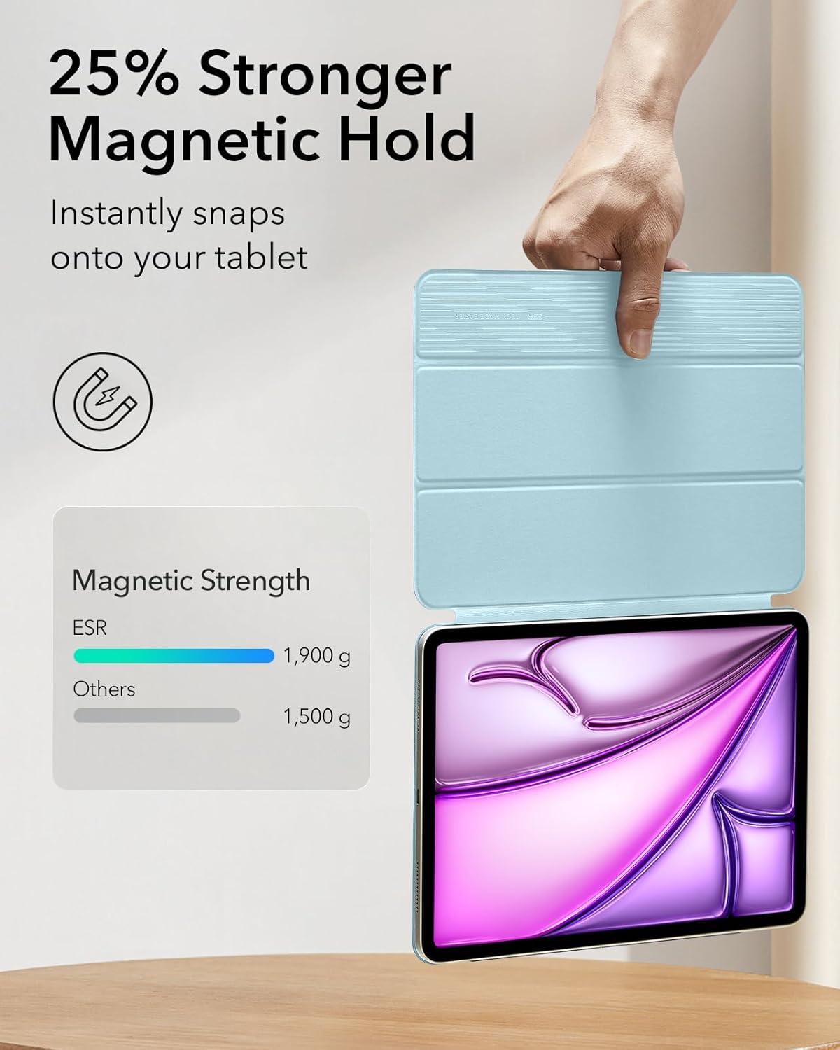 imageESR for iPad Air 13 Inch Case M3M2 20252024 iPad Pro 129 6th5th4th Gen Powerful Magnetic Attachment Slim Trifold Stand Case Supports Pencil Pro amp Pencil USBC Rebound Series BlackLight Blue