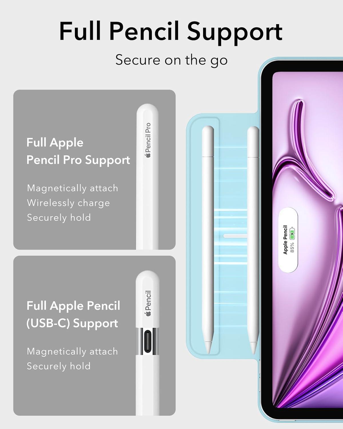 imageESR for iPad Air 13 Inch Case M3M2 20252024 iPad Pro 129 6th5th4th Gen Powerful Magnetic Attachment Slim Trifold Stand Case Supports Pencil Pro amp Pencil USBC Rebound Series BlackLight Blue