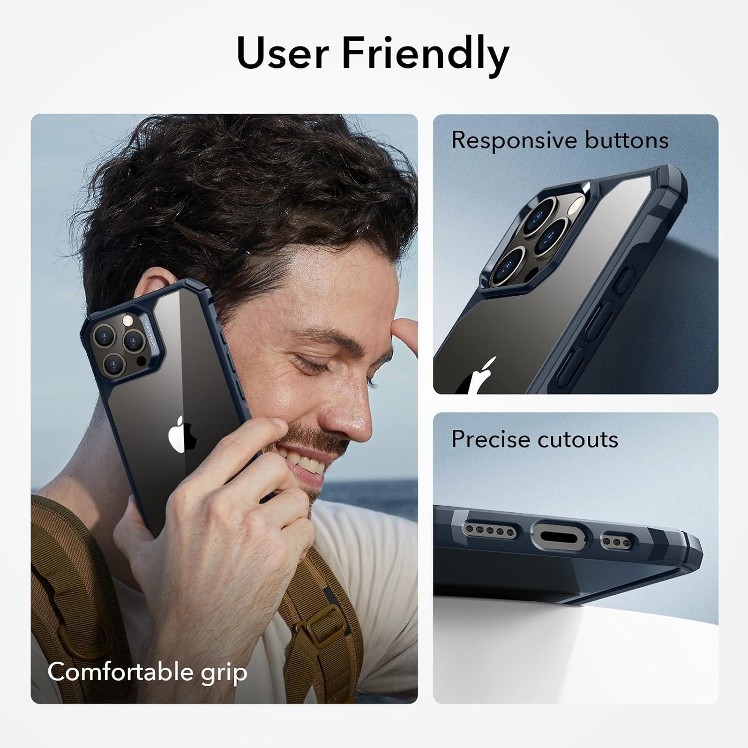 imageESR for iPhone 12iPhone 12 Pro Case MilitaryGrade Protection Shockproof AirGuard Corners YellowingResistant Back Air Armor ClearBClear Dark Blue