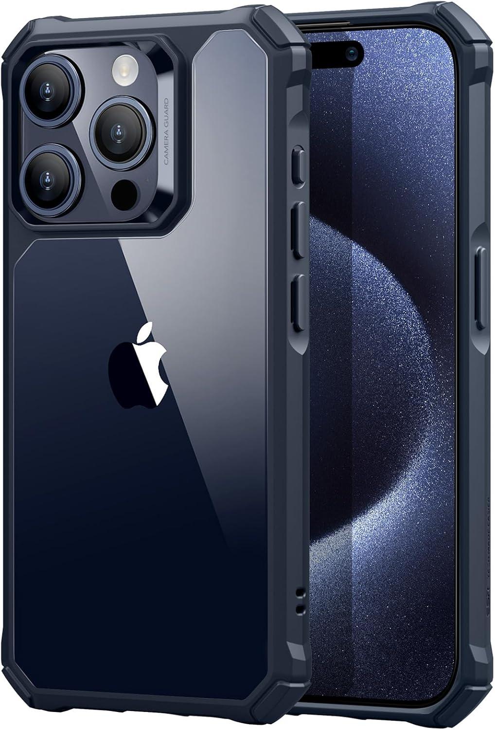 imageESR for iPhone 12iPhone 12 Pro Case MilitaryGrade Protection Shockproof AirGuard Corners YellowingResistant Back Air Armor ClearBClear Dark Blue