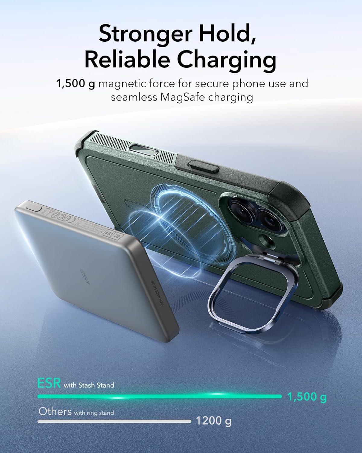 imageESR for iPhone 13 Pro Case with Stand 23 ft MilitaryGrade Drop Protection Heavy Duty Magnetic Phone Case Compatible with MagSafe Accessories Cyber Series BlackACamera ControlGreen