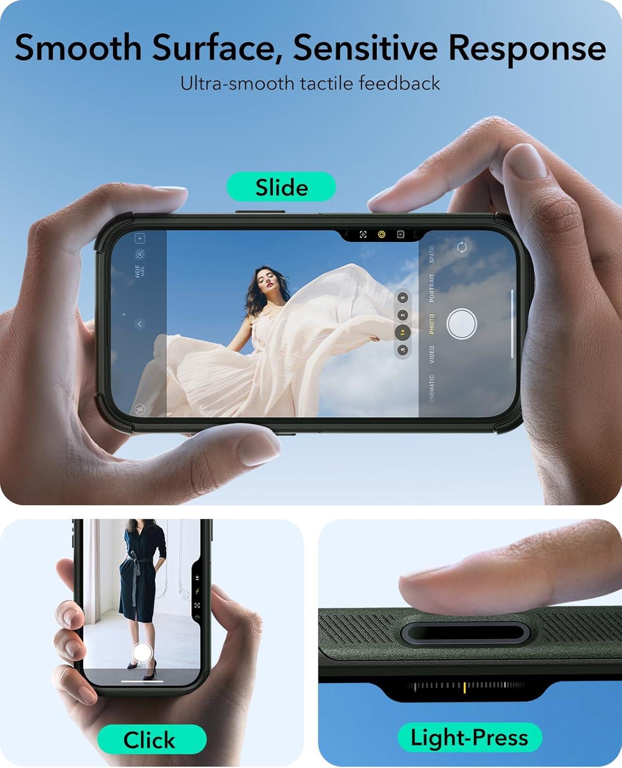 imageESR for iPhone 13 Pro Case with Stand 23 ft MilitaryGrade Drop Protection Heavy Duty Magnetic Phone Case Compatible with MagSafe Accessories Cyber Series BlackACamera ControlGreen