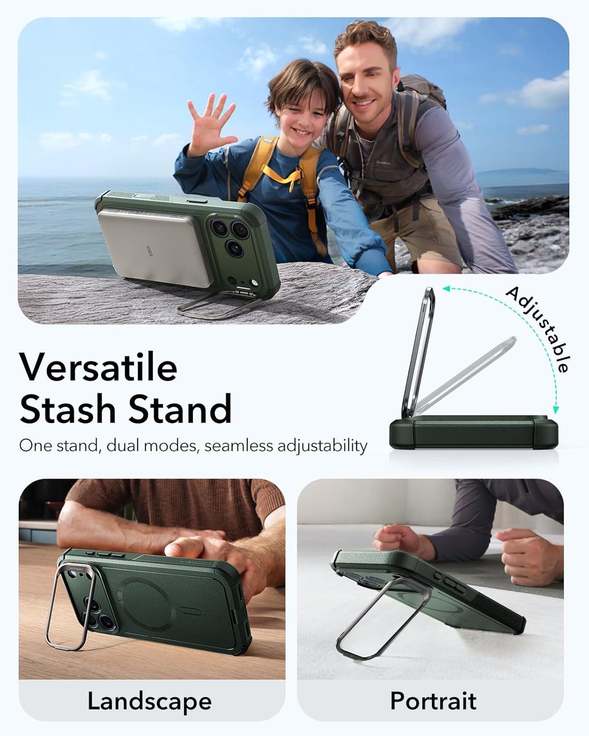 imageESR for iPhone 13 Pro Case with Stand 23 ft MilitaryGrade Drop Protection Heavy Duty Magnetic Phone Case Compatible with MagSafe Accessories Cyber Series BlackACamera ControlGreen