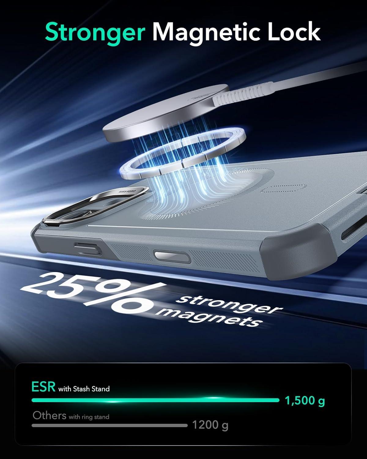 imageESR for iPhone 13 Pro Case with Stand 23 ft MilitaryGrade Drop Protection Heavy Duty Magnetic Phone Case Compatible with MagSafe Accessories Cyber Series BlackACamera ControlLight Grey