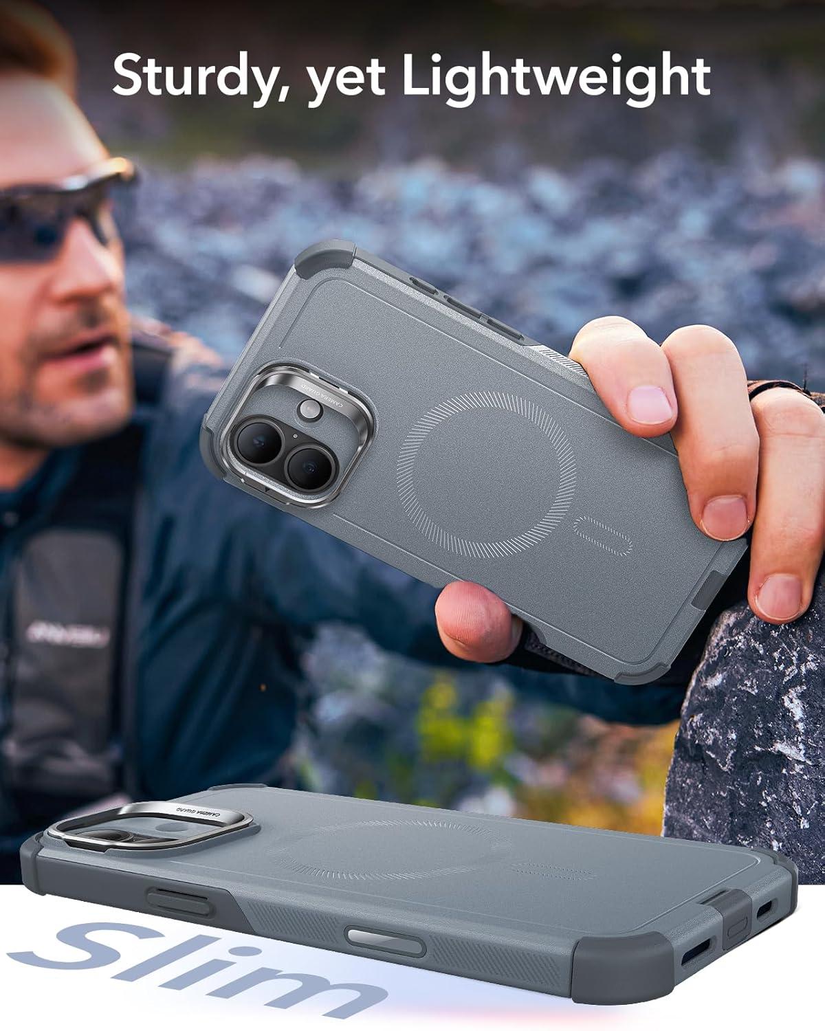 imageESR for iPhone 13 Pro Case with Stand 23 ft MilitaryGrade Drop Protection Heavy Duty Magnetic Phone Case Compatible with MagSafe Accessories Cyber Series BlackACamera ControlLight Grey