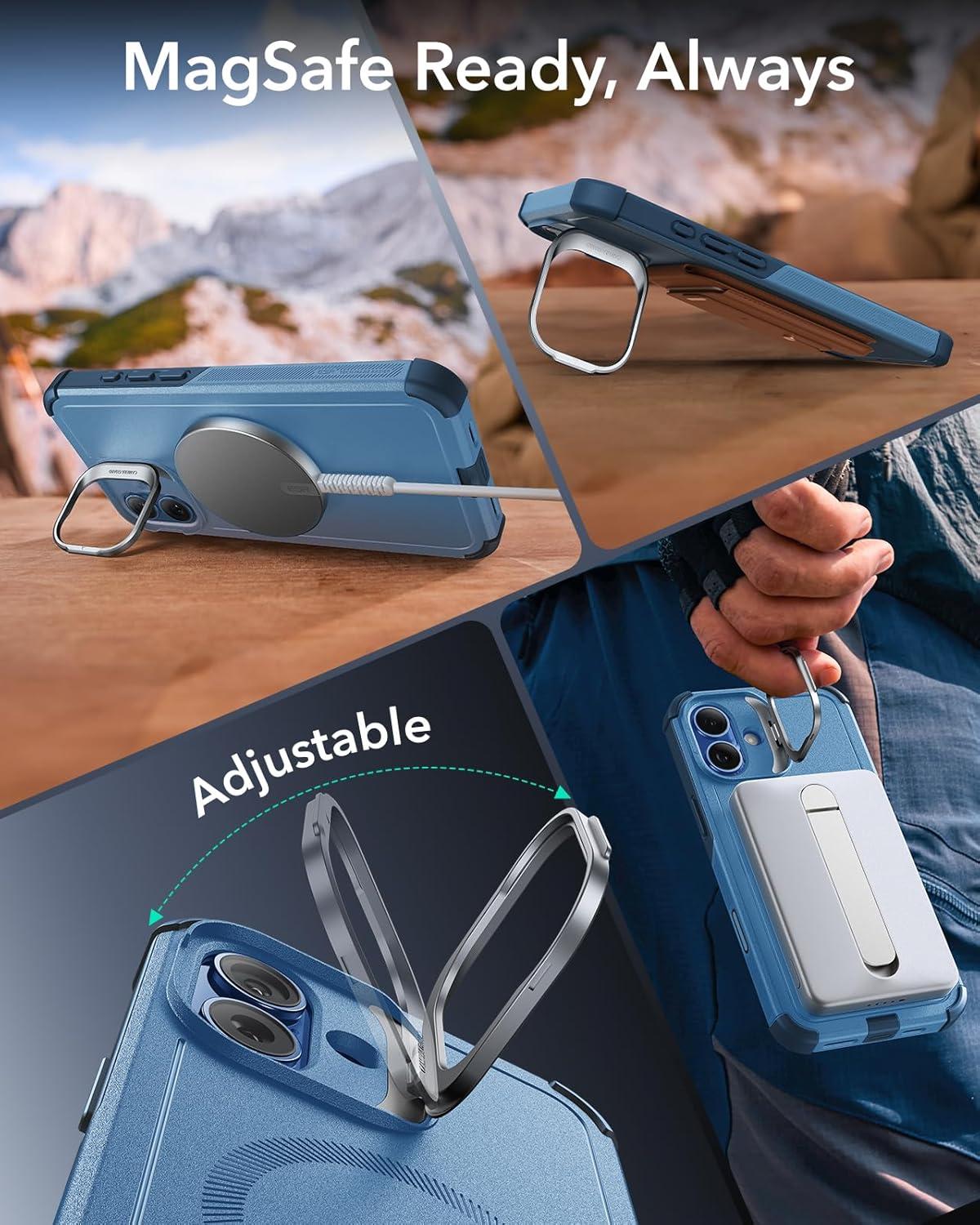 imageESR for iPhone 13 Pro Case with Stand 23 ft MilitaryGrade Drop Protection Heavy Duty Magnetic Phone Case Compatible with MagSafe Accessories Cyber Series BlackACamera ControlLight Blue