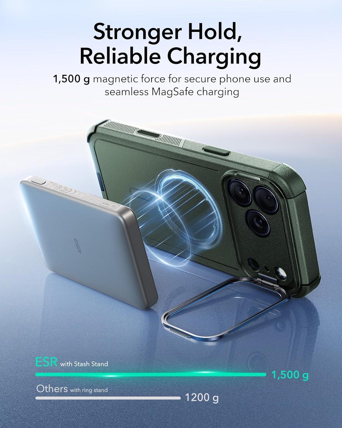 imageESR for iPhone 13 Pro Case with Stand 23 ft MilitaryGrade Drop Protection Heavy Duty Magnetic Phone Case Compatible with MagSafe Accessories Cyber Series BlackACamera ControlGreen