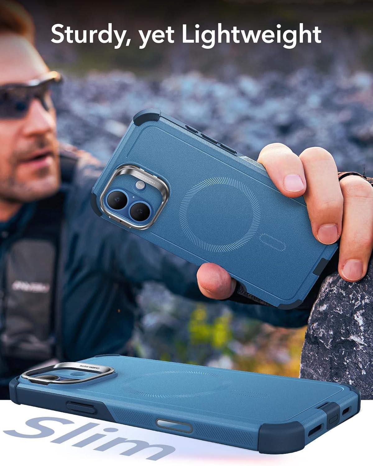 imageESR for iPhone 13 Pro Case with Stand 23 ft MilitaryGrade Drop Protection Heavy Duty Magnetic Phone Case Compatible with MagSafe Accessories Cyber Series BlackACamera ControlLight Blue