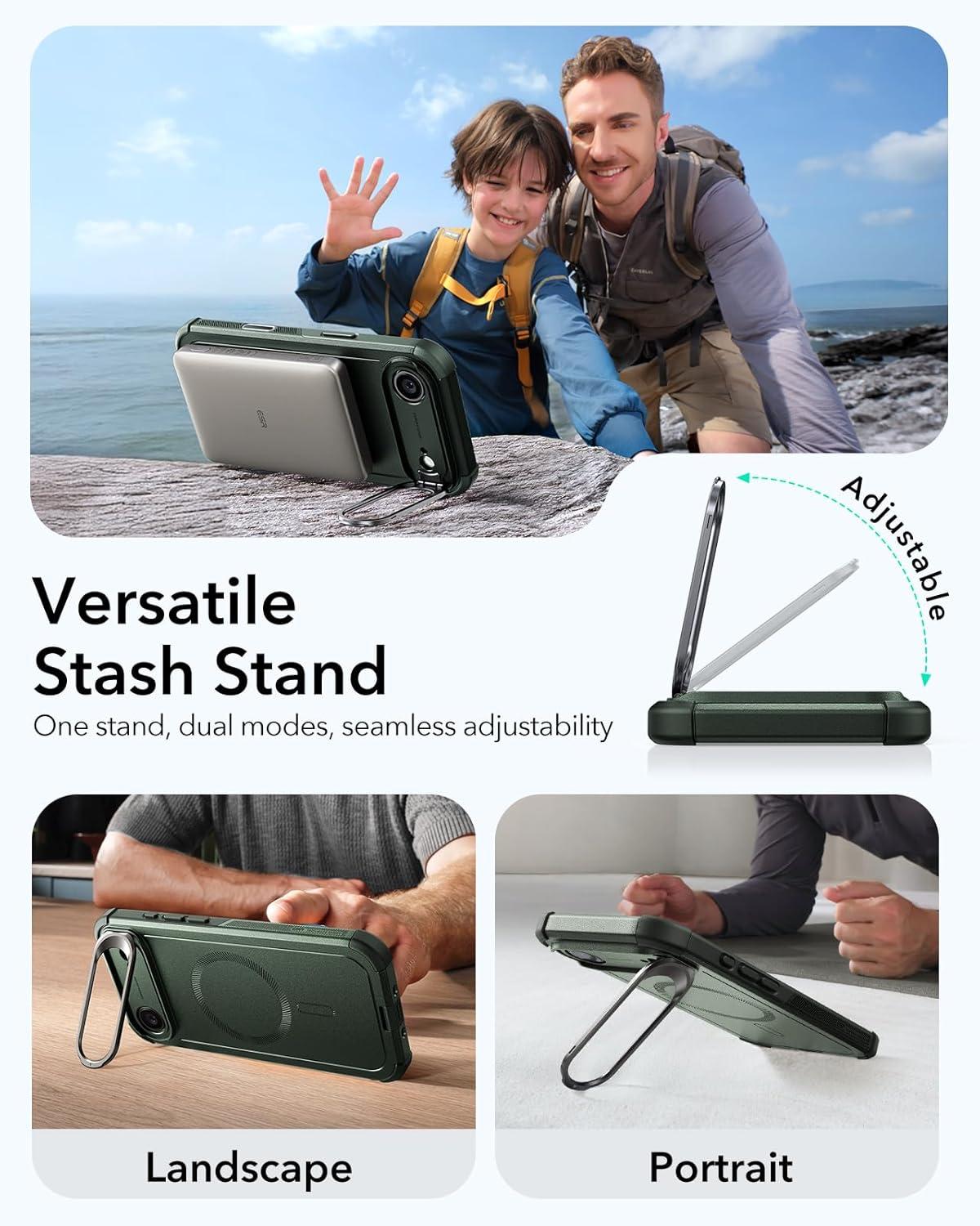 imageESR for iPhone 13 Pro Case with Stand 23 ft MilitaryGrade Drop Protection Heavy Duty Magnetic Phone Case Compatible with MagSafe Accessories Cyber Series BlackACamera ControlGreen