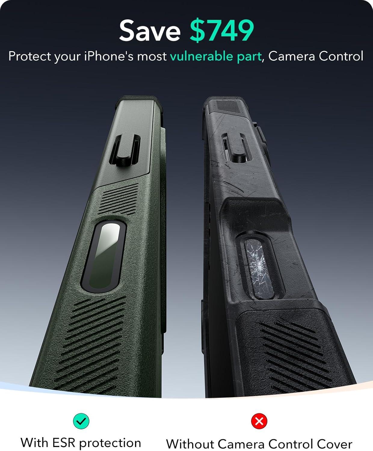 imageESR for iPhone 13 Pro Case with Stand 23 ft MilitaryGrade Drop Protection Heavy Duty Magnetic Phone Case Compatible with MagSafe Accessories Cyber Series BlackACamera ControlGreen